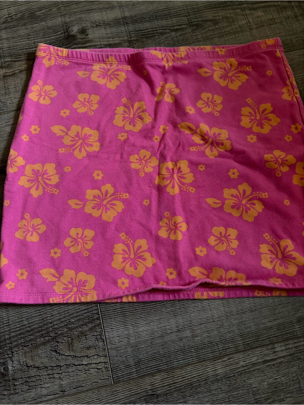 Garage Pink Mini Skirt with Orange Hibiscus Print